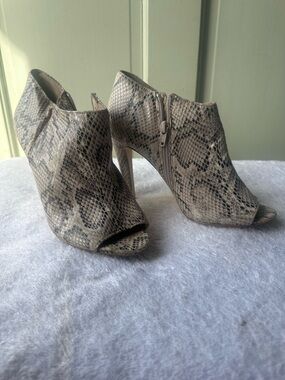 Charles Jourdan Snake-Print Peep-Toe Booties - Beige/Taupe